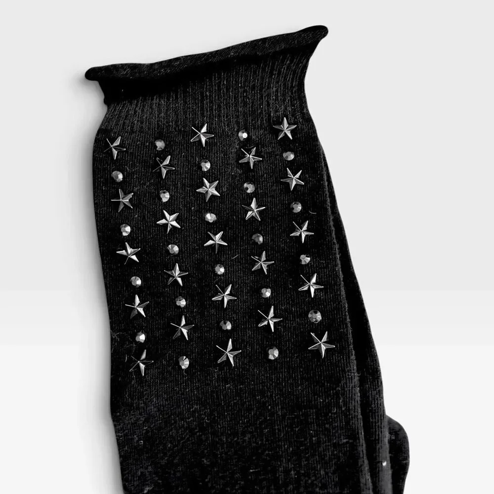 NWT MeMoi Trend Evening Star Over The Knee Socks Black Studded Rhinestone 9-11